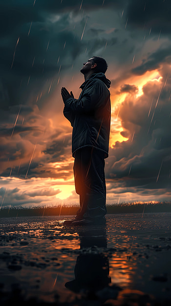 Man praying in rain 2, prayer, Faith, man, rain HD phone wallpaper