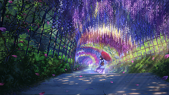 Anime Girl In Wisteria Park With Umbrella, anime-girl, anime, artist, artwork, digital-art, artstation HD wallpaper