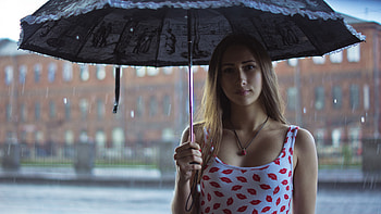 Girl Rain Umbrella Outdoor, girls, model, umbrella, outdoors, rain HD wallpaper