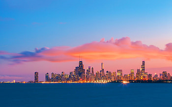 Chicago skyline, Sunset HD wallpaper