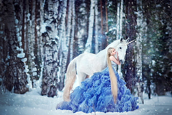 :), blue, winter, model, unicorn, girl, dress, woman HD wallpaper