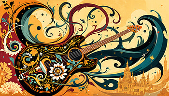 Vibrant Guitar Art: A Stunning Ultra, artistic, guitar, music, illustration, floral HD wallpaper
