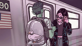 Boy His Gf And Their Goth Duck , artist, artwork, digital-art HD wallpaper