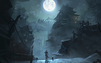 Kyuden Spider Artwork, artist, artwork, digital-art, moon HD wallpaper