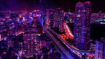 Cityscape Skyscraper Pink Lights Buildings , skyscraper, buildings, lights, artist, digital-art, artwork HD wallpaper