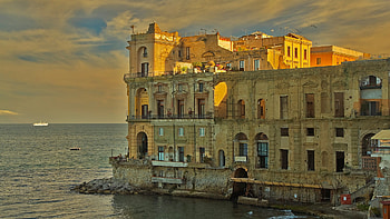 Sea, Naples palace, Historic architecture, Donna Anna's legacy HD wallpaper