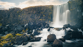 Waterfall From Algae Covered Rocks Stream On Stones Nature HD wallpaper