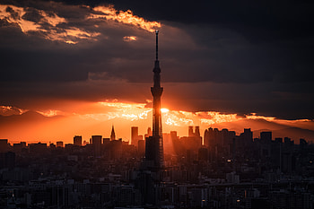 Golden Dusk Over Tokyo Skytree — Cityscape, Landscape, Sunset HD wallpaper