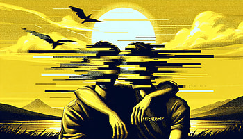 Friendly Bonds - Sunset Silhouettes, Friendship, Digital Art, couple, Abstract HD wallpaper