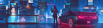 City Cyberpunk Dual Monitor HD wallpaper