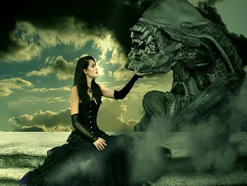 Love an Alien, clouds, lady, love, alien HD wallpaper