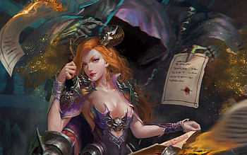 Fantasy girl, redhead, throne, demon, shuai guo, fantasy, girl HD wallpaper