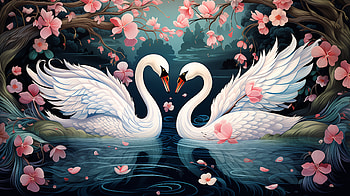Swan, swan, river, Japan, AI Art HD wallpaper