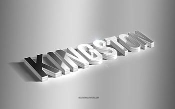 Kingston, silver 3d art, gray background, with names, Kingston name, Kingston greeting card, 3d art, with Kingston name HD wallpaper