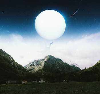 Art, Mountains, Moon, Dragon, Comet HD wallpaper