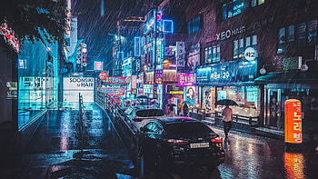 Korean streets, Nighttime atmosphere, Neon lights, Urban life HD wallpaper