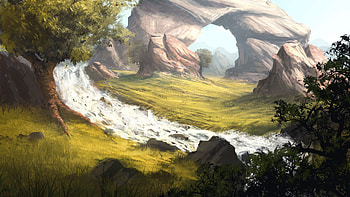 Rivers, Grass, Art, Rocks, Arch HD wallpaper