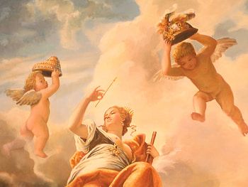 Ceiling Painting, crown, heavenly, wings, abstract, painting, clouds, girl, angels HD wallpaper
