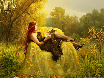 Redhead, model, black, yellow, girl, dress, woman HD wallpaper
