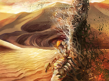 Zodiac ~ Scorpio, scorpio, sand, scorpion, art, dreamingfire rotheus, dreamingfire, orange, rotheus, summer, zodiac, fantasy, desert, vara HD wallpaper