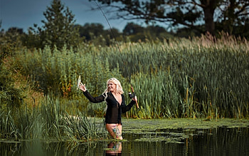 Fishing, women, girl, model HD wallpaper