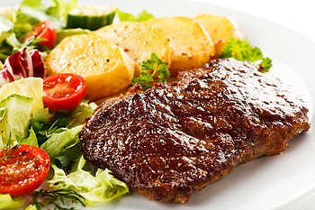 Potato food , Juicy meat products, Scrumptious combination, Appetizing display HD wallpaper