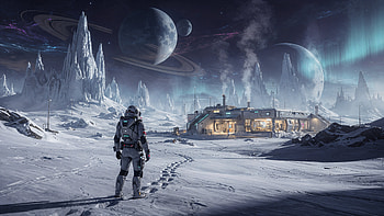 : Frostbound Sci-Fi Outpost, Sci Fi, Winter, Sci Fi Winter, Astronaut HD wallpaper