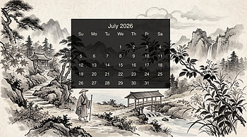 July 2026 - Calendar : Serene Ink Landscape, July 2026 Calendar HD wallpaper