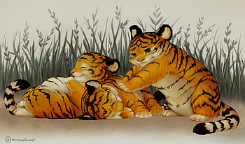 Wake up!, fantasy, art, cub, tiger, amanda anderson, cute, tigru, orange, sleep HD wallpaper