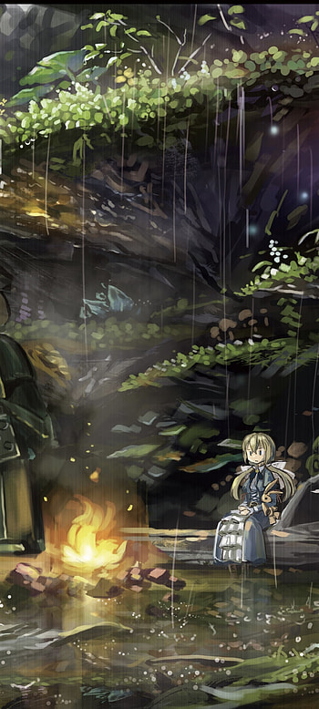 Rainlit Campfire - Anime Nature, Anime, nature HD phone wallpaper