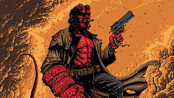 Hellboy artwork, Intense action, Artistic masterpiece, Heroic demon HD wallpaper
