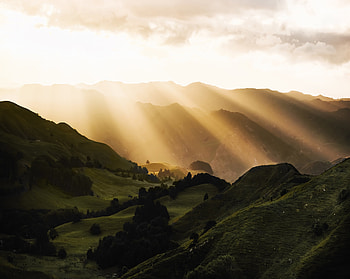 Sunbeams Morning Mountains, sunbeam, mountains, landscape, nature, behance, morning HD wallpaper