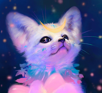 Luna, moon, fantasy, art, vulpe, stars, fox, blue, brooklyn smith, pink HD wallpaper