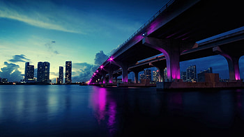 Cities, Rivers, Lights, Skyscrapers, Bridge, Evening HD wallpaper