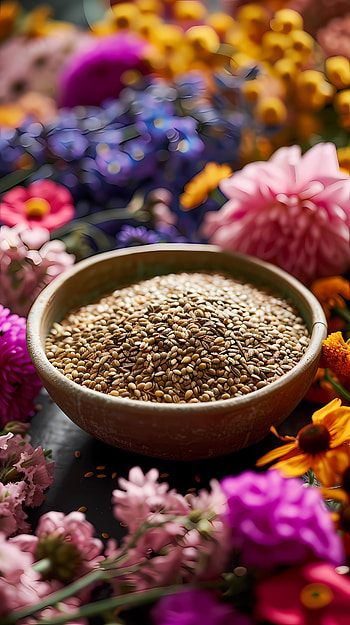 Seed bowl among flowers, bowl, flower, macro, still life HD phone wallpaper