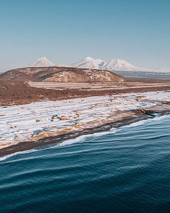 Landscape, Nature, Water, Mountains, View From Above, Coast, Snow Covered, Snowbound HD phone wallpaper