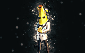 Ghost Agent Peely, , white neon lights, Fortnite Battle Royale, Fortnite characters, Hugh Jackman, Ghost Agent Peely Skin, Fortnite, Ghost Agent Peely Fortnite HD wallpaper