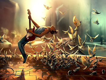 Guitar, Birds, Art, Bounce, Jump, Guitar Player, Guitarist HD wallpaper