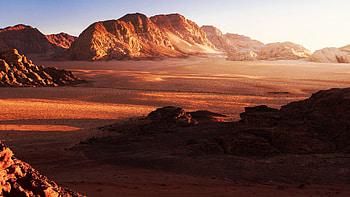 Sunset in Wadi Rum, Jordan, sand, landscape, desert, sky, rocks, mountains HD wallpaper