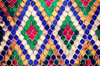 Vibrant mosaic pattern with hexagonal shapes and diverse colors, perfect for artistic and decorative themes. HD wallpaper