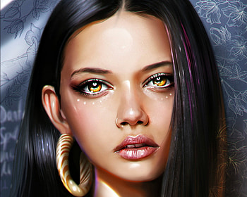 Marina Nery, art, eyes, vurdem, jewel, fantasy, portrait, face, luminos HD wallpaper