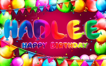 Happy Birtay Hadlee, , colorful balloon frame, Hadlee name, purple background, Hadlee Happy Birtay, Hadlee Birtay, popular american female names, Birtay concept, Hadlee HD wallpaper