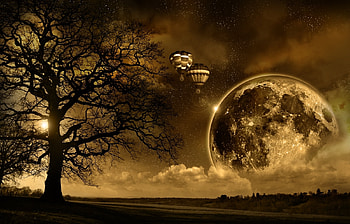 Landscape, Trees, Planets HD wallpaper