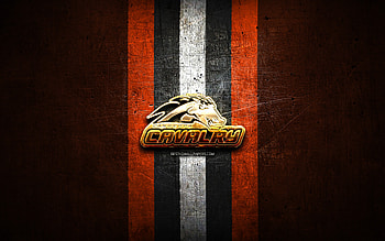 Canberra Cavalry, golden logo, ABL, orange metal background, australian baseball team, Canberra Cavalry logo, baseball, Australian Baseball League HD wallpaper