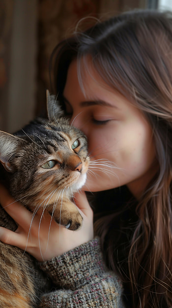Affectionate Moment with Tabby Cat, cat HD phone wallpaper