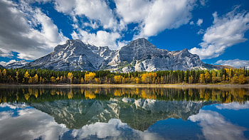 Wedge Pond, Kananaskis Country, Alberta, rockies, reflection, trees, clouds, s, sky, canada, mountains HD wallpaper