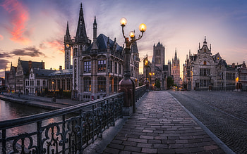 St Michaels Bridge, Gent, evening, sunset, Gent cityscape, Gent Landmark, Belgium HD wallpaper