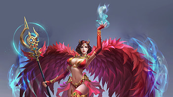 Goddess, blue, wings, frumusete, hao chen, girl, angel, hand, pink, fantasy, magical, red, game, luminos HD wallpaper