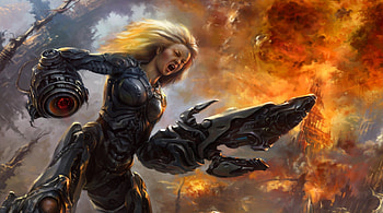 sci fi cyborg, cyborg, sci fi, fire, light HD wallpaper