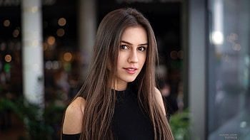 Black Long Hair Girl Model Is Standing In Blur Bokeh Background Wearing Black Dress Girls HD wallpaper